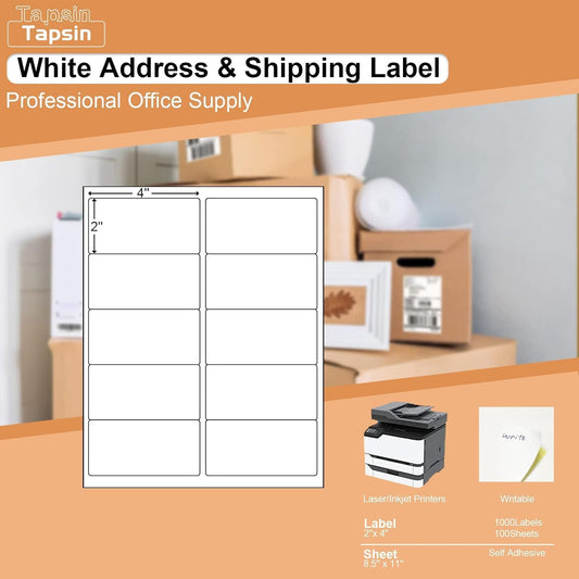 10up 30 Sheets Sticker Labels Compatible Laser/Ink Jet Shipping Labels, 2" X 4" Labels for Shipping/Mailing (300 Labels)