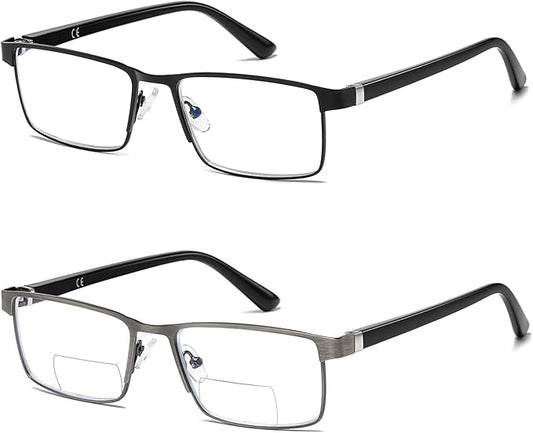 Bifocal Reading Glasses Men Blue Light Computer Readers Clear Top Designer Metal Frame Fashion Spring Hinge Eyeglasses