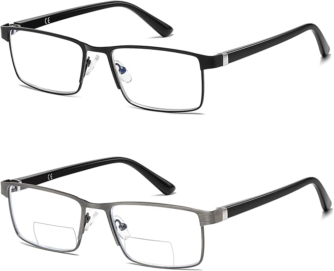 Bifocal Reading Glasses Men Blue Light Computer Readers Clear Top Designer Metal Frame Fashion Spring Hinge Eyeglasses