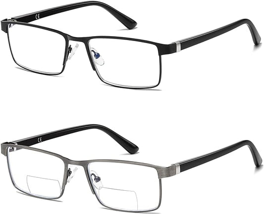 Bifocal Reading Glasses Men Blue Light Computer Readers Clear Top Designer Metal Frame Fashion Spring Hinge Eyeglasses