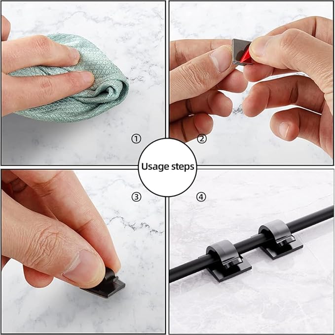 100 PCS Adhesive Cable Clips Cord Organizer (Small, Medium,Large),Wire Holder for Cable Management, Outdoor Light Clips Light Hooks for LED String,Car Dash Cam, Extension Cord (Black)