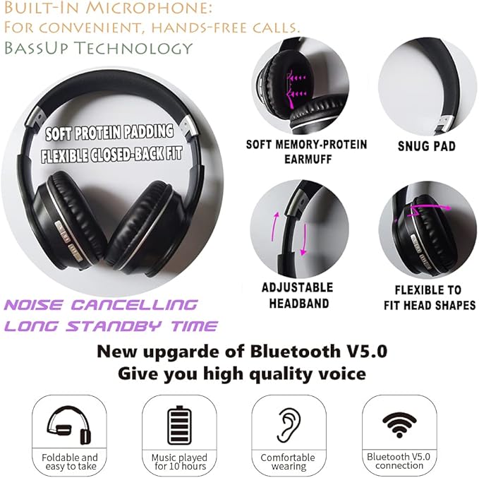 OYEALEX Active Noise Cancelling Headphones, Wireless Over Ear Bluetooth Headphones with Microphone Foldable Headphone with HiFi Audio Deep Bass for Home Travel Office Orange