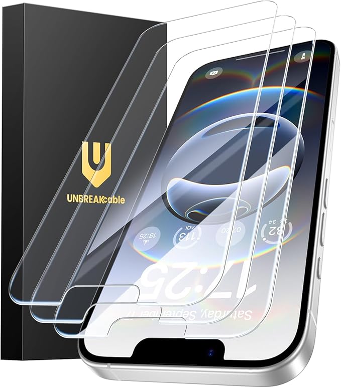 UNBREAKcable 3-Pack Screen Protector for iPhone 16e, Double Shatterproof Tempered Glass [Easy Installation Frame] [9H Hardness] [99.99% HD Clear] [Case Friendly] for iPhone 6.1 inch