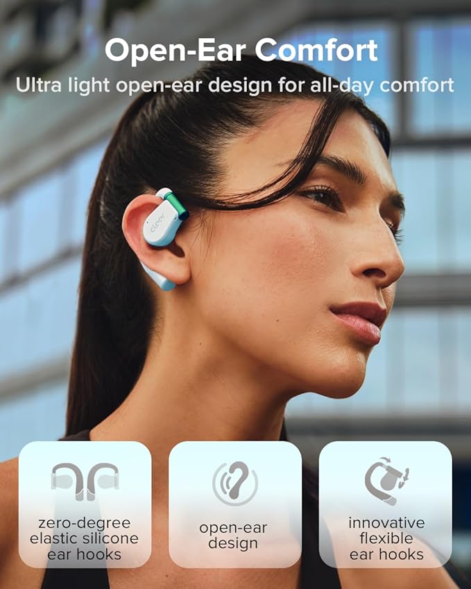 Cleer ARC 3 Open Ear Headphones - Dolby Audio, Snapdragon Sound True Wireless Earbuds, 50Hr Battery, Bluetooth 5.4, IPX 7, Multi-Point, Smart Controls, Wireless Charging Smart Case, Comfort Fit, Blue