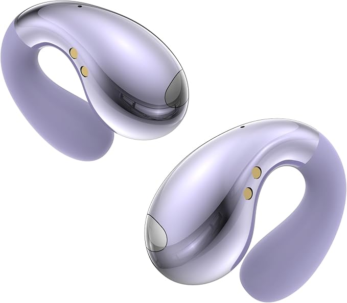 Ultra Ergonomic Clip-On Open Earbuds, Bone Conduction Over-The-Ear Headphones with Waterproof Design and Secure Fit for Small Ears, Lustrous Purple