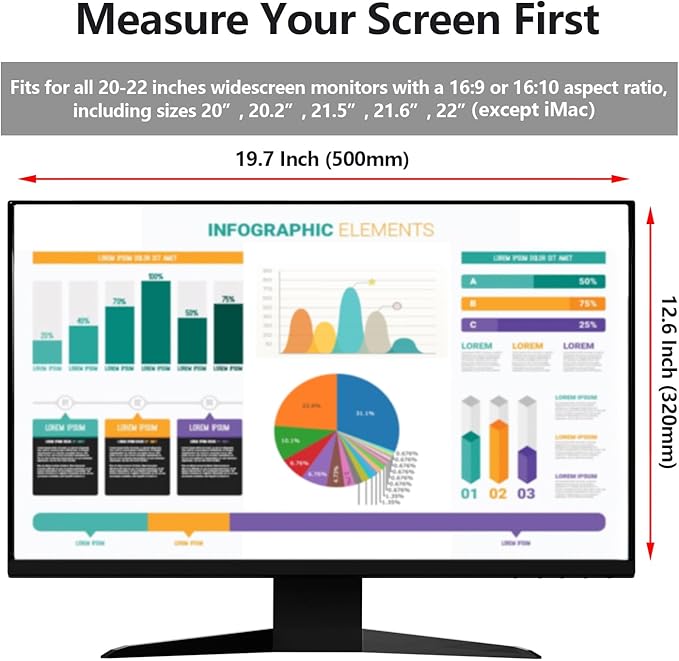 RedANGEL 【2 Pack】 22 Inch Privacy Screen Protector (Compatible with 20", 20.2", 21.5", 21.6") for 16:9/16:10 Widescreen Monitors-Blue Light Blocking,Hanging Design, Anti-Scratch for Desktop Computers