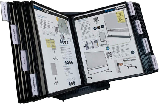 Ultimate Office AdjustaView 20-Pocket Desk Reference Organizer with Easy-Load Pockets and Compact Weighted Base for Stability, Black Pockets