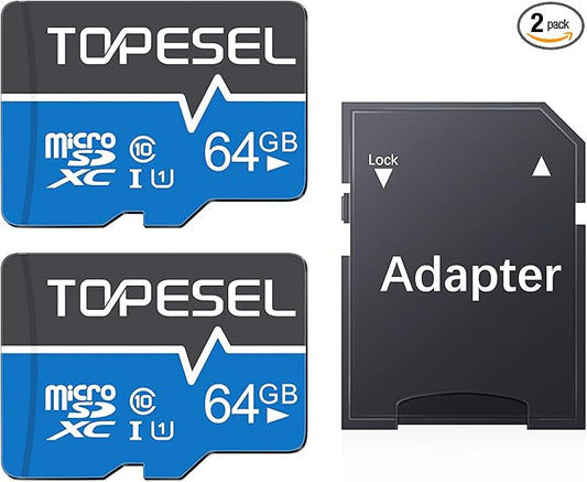 TOPESEL 64GB Micro SD Card 2 Pack Memory Cards UHS-I TF Card Class 10 for Camera/Phone/Dash Cam/Tablet/PC/Computer(2 Pack U1 64GB)