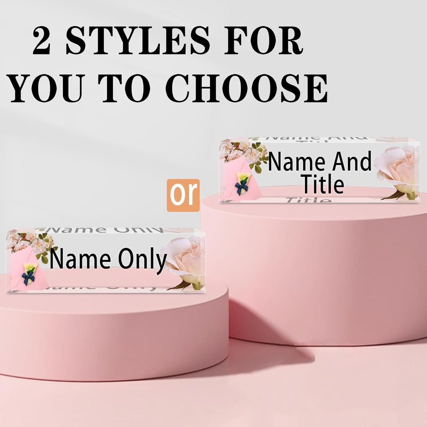 Name Plate for Desk Personalized, Acrylic Desk Decorations, Employee Appreciation Gifts, Custom Office Gifts for Coworkers, Boss, Teacher, Nurse (Pink Rose)