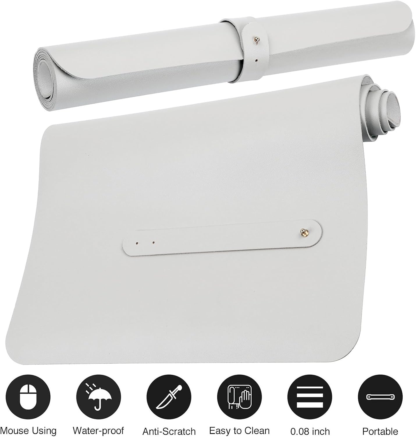 Boutilon Leather Desk Pad Protector,Non-Slip Mouse Pad,Laptop Desk Pad,Office Mouse Mat,Waterproof Leather Desk Blotter,Desk Writing Pad for Office and Home (M-White,30"x14")