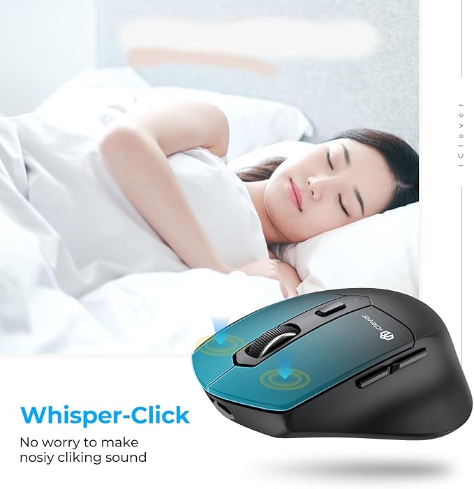 iClever MD360 Ergonomic Bluetooth Mouse with Mouse Jiggler, Wireless Rechargeable Mouse for 3 Devices (BT/2.4G), 4 DPI Settings, Compatible with iPad, Mac, PC