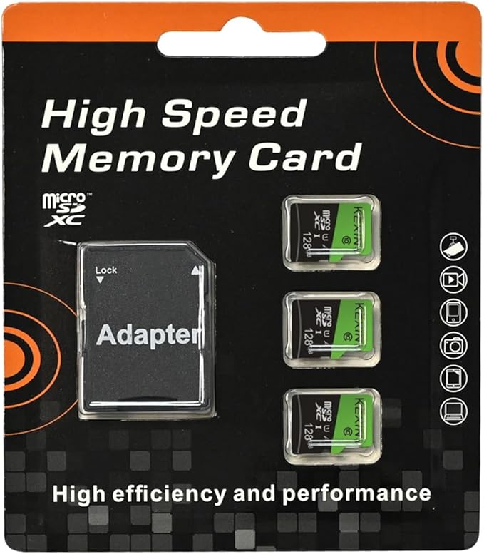 KEXIN 128GB Micro SD Card 3 Pack - Full HD High Speed microSDXC+ SD Adapter UHS-I C10 U1 TF Card for Tablet Action Camera Dash Cam Drone Game Console, 128 G 3 Pack
