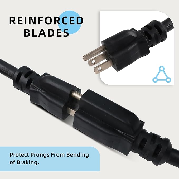 EP 3 Ft Extension Cord - 12/3 SJTW Heavy Duty Black Extension Cable with 3 Prong Grounded Plug - Power Cord for Lawn, Garden, Appliances