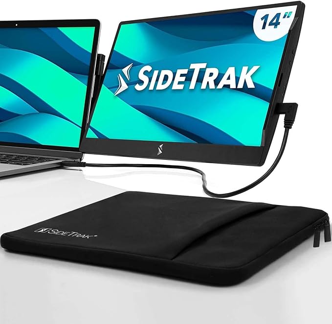 SideTrak Swivel 14" Attachable Portable Monitor Extender, FHD TFT Laptop Dual Screen with Kickstand + Unique Swivel Hinge, Compatible with Mac, PC, Chrome, Powered by USB or Mini HDMI Port (With Case)
