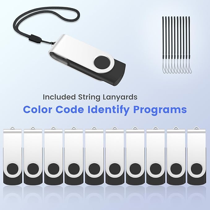 (Not 128GB) ABLAZE 128MB Flash Drive 10 Pack, USB 2.0 Memory Stick with Lanyards Swivel Thumb Drives Bulk 128MB Pendrive U Disk for Data Storage (Black)