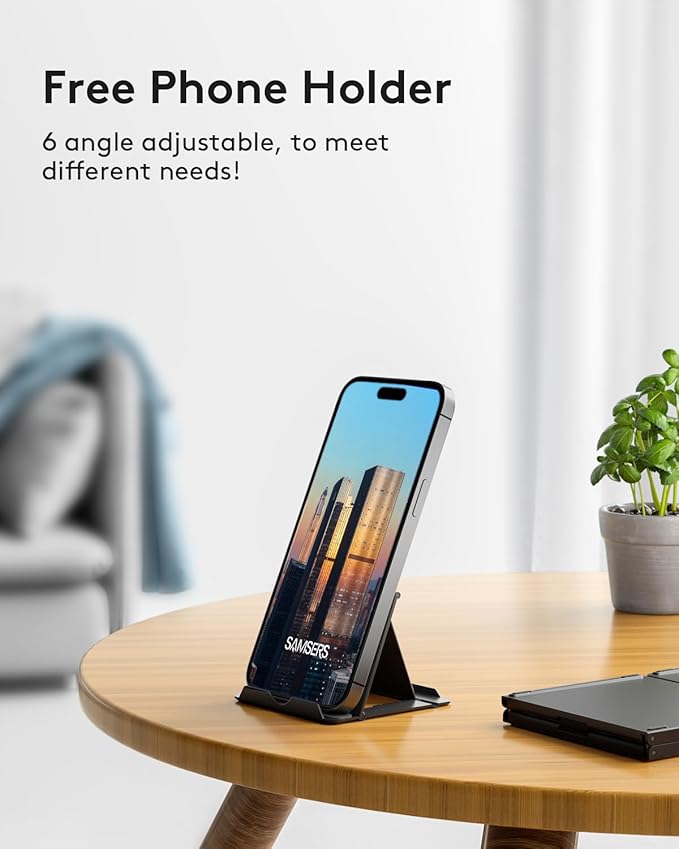 Samsers Multi-Device Foldable Bluetooth Keyboard with Touchpad, Rechargeable Dual-Mode(2.4G+BTx2) Wireless Keyboard with Holder, Portable Folding Keyboards for Android Windows iOS Mac OS - Black