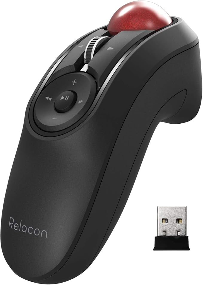 ELECOM Relacon Handheld Trackball Mouse, Thumb Control, 2.4GHz Wireless, Ergonomic Design, 10-Button Function with Smooth Tracking, Windows11, MacOS (M-RT1DRBK)