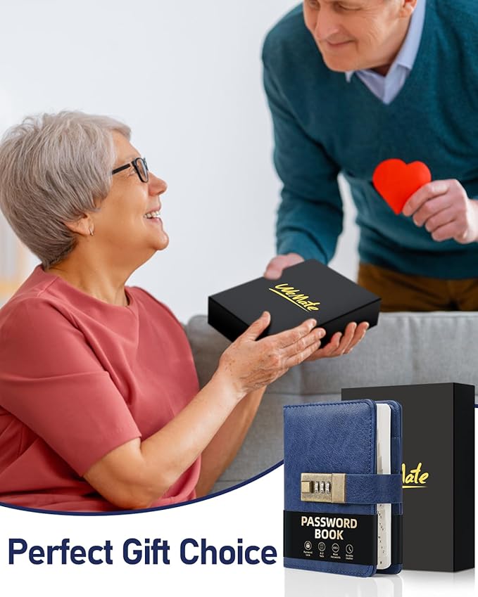 WEMATE Password Book with Lock, Password Book with Alphabetical Tabs 600+ Password Spaces, and Password Organizer Logbook, Password Keeper for Computer & Website Logins (4.33x6.18in) Blue