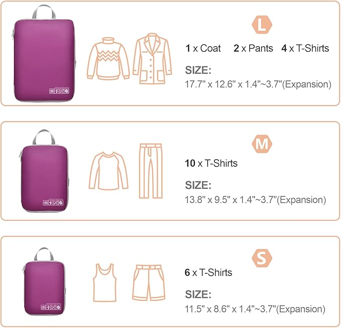 Cambond Compression Packing Cubes for Travel Women - Travel Bags Luggage Organizers Travel Essentials Compression Cubes for Travel Carry on Suitcases Organizer