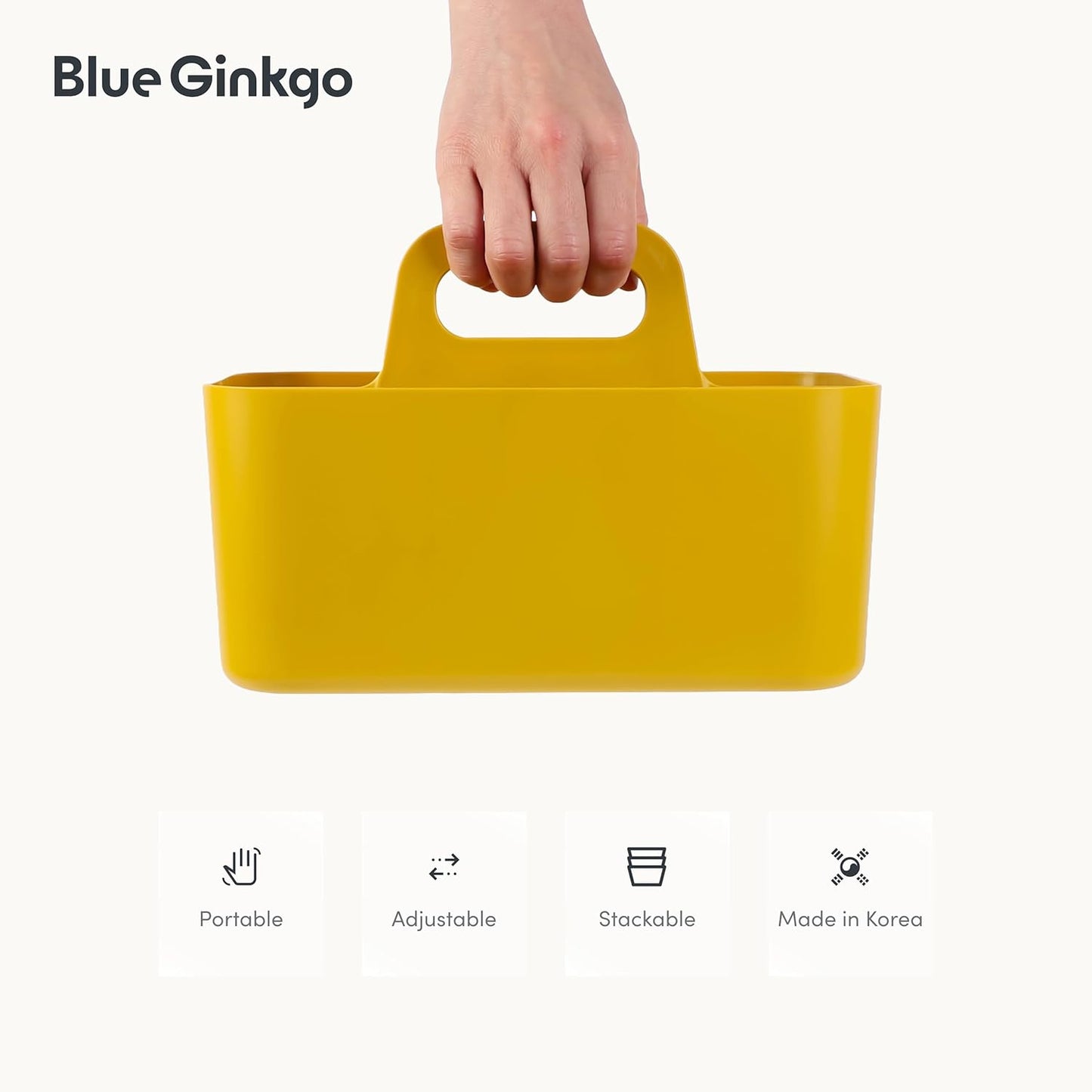 BLUE GINKGO Stackable Organizer Caddy – Korean-Made Portable Tote for Bathroom, Office, Crafts, or School Supplies (Rectangle, Yellow)