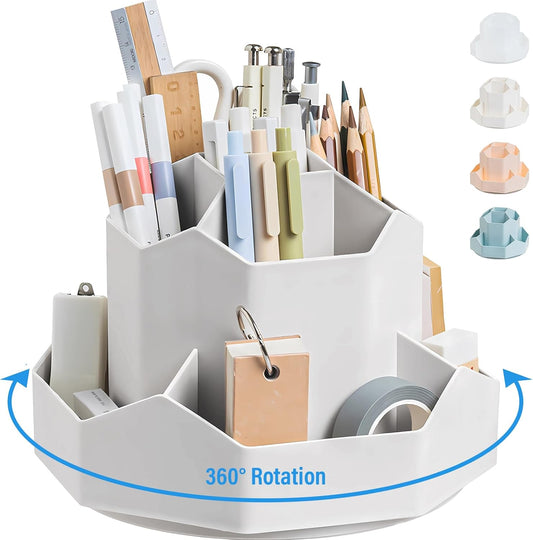 360 Degree Rotation Pen Holder,9 Slots Pencil Holder for Desk,Desk Organizer,Desk Accessories & Workspace Organizers,Apply Office, School, Home（Grey