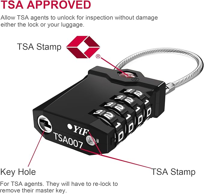 ZHEGE TSA Approved Locks for Luggage, Cable Locks with White Number, 4 Digit Combination Locks with Inspection Indicator for Suitcase, Backpack, Baggage, Code Padlocks for Locker (2 Pack, Black)