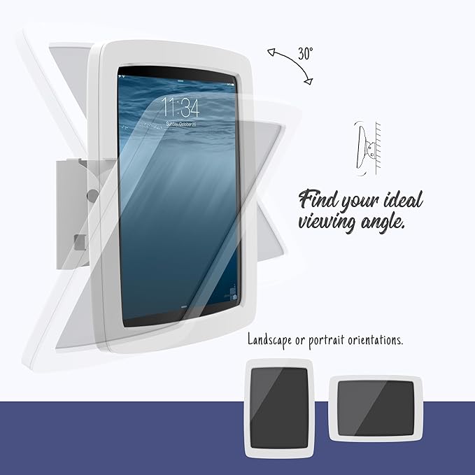 Tablet Wall Mount Lockable Tiltable Anti Theft Security - Compatible with 10.9" iPad 10th, Pro 11" 1 2 3 4, Air 4 5, Air 11", iPad 11"(A16) - BSW102WA