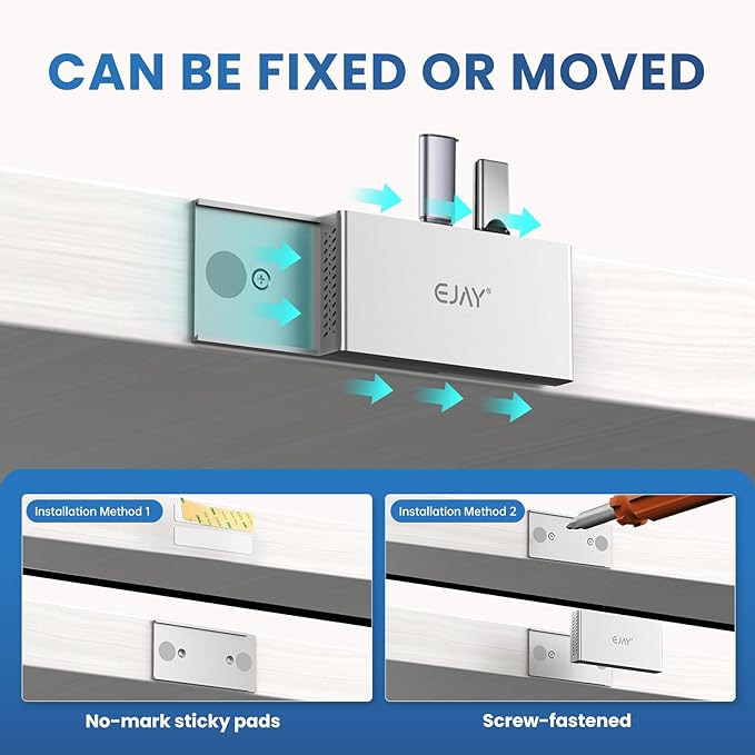EJAY 10Gbps Magnetic USB-C Hub, 4-Port USB 3.2 Gen2 Data Transfer, Includes Sliding Rail, Screws and Sticky Pads for MacBook Laptop PC, Silver