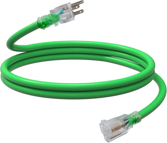EP 6 Ft Outdoor Extension Cord, 12/3 SJTW Heavy Duty Waterproof Power Cable, 3 Prong Grounded Plug, Lighted End, for Lawn, Garden, Appliances, Green
