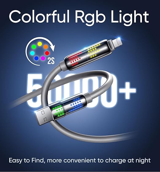 MAGIC JOHN 240W 4 in 1 Charging Cable, 6.6FT USB C to Lightning Cable [MFi Certified], Chubby USB A/C to C/Lightning with Light for iPhone/MacBook/iPad/Samsung/Switch 2, Multi Chargers for All Devices