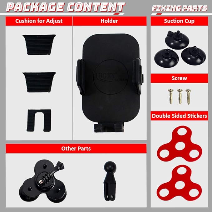 LUCKY Dashboard Universal Car Phone Mount Veichle Suction Cup Mount Holder, Fish Finder GPS Cup Holder Mount for Boat Canoe Kayak Truck Marine Fishing