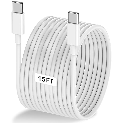 15FT 60W USB C to USB C Cable, Type C to Type C Cable,Fast Charging Cable for iPhone Air 17 16e 16 15 Pro Plus Pro Max，for Galaxy S25/S24, for iPad Pro/Air/mini, for MacBook Pro/Air and More