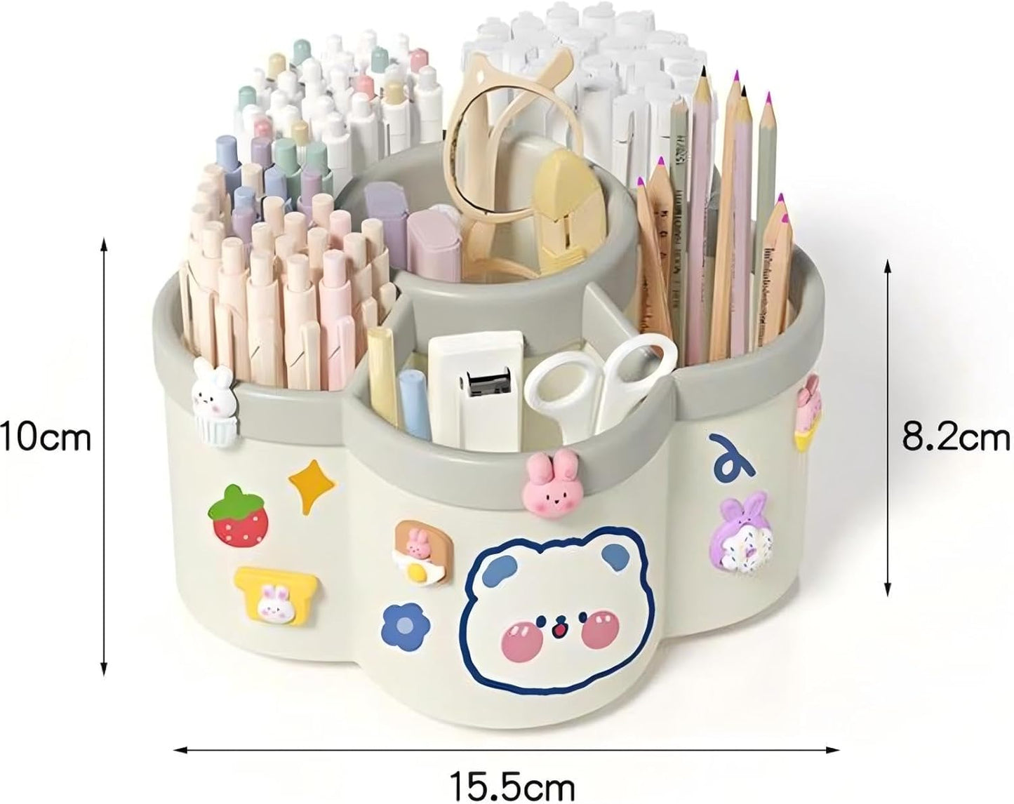 Pen Holder for Desk, 360°Rotating Pencil Pen Holder,Pen Organizer with 6 Slots, Large-capacity Desk Organizer,Office, School, Home Use (Beige)