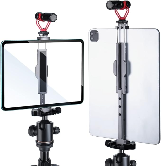 Metal Tablet Tripod Mount, 7.9-12.9in Ipad Holder, Rotatable Cold Shoe, 2 Acra Swiss QR Bracket, Universal Tablet Mount for Video Recording
