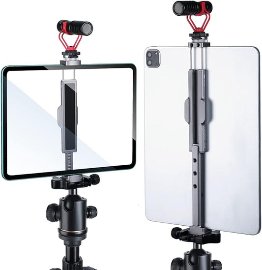 Metal Tablet Tripod Mount, 7.9-12.9in Ipad Holder, Rotatable Cold Shoe, 2 Acra Swiss QR Bracket, Universal Tablet Mount for Video Recording
