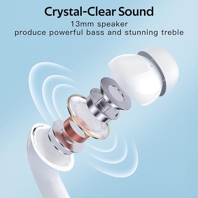 TAGRY Bluetooth Headphones True Wireless Earbuds 60H Playback LED Power Display Earphones with Wireless Charging Case IPX5 Waterproof in-Ear Ear buds with Mic for TV Smart Phone Laptop Computer Sports