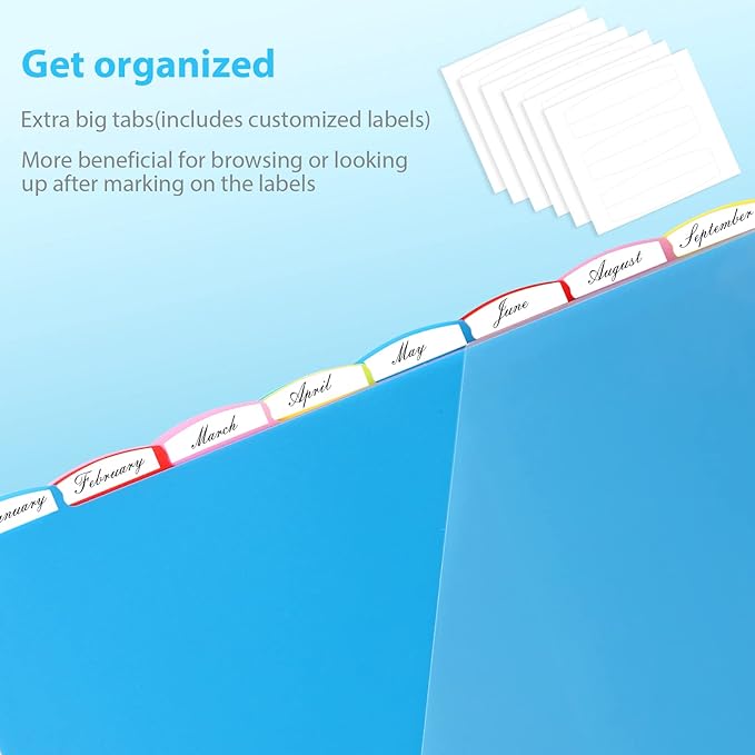 8 Tabs Plastic Dividers with 2 Clear Pockets - 3 Sets, Pocket Dividers for 3-Ring Binders, Multi-Color Binder Dividers, Total 24 Tabs