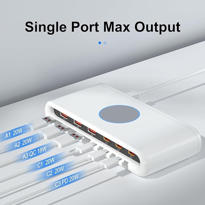 100W USB C Charging Station for Multiple Devices,6 Port USB C Charger Block Fast Charging Dock for iPhone/iPad/Samsung/Pixel/LG, No Wireless Charging