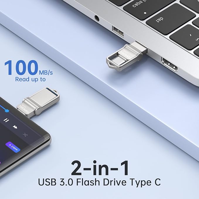TOPESEL 32GB USB-C Flash Drive - Waterproof Type-C & USB-A Thumb Drive for Computer, Mac, Smartphone & Tablet
