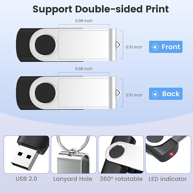 ABLAZE Personalized USB 512MB Flash Drive 10 Pack, USB 2.0 Custom Thumb Drives Personalized Pendrive Memory Stick (Mixcolors)