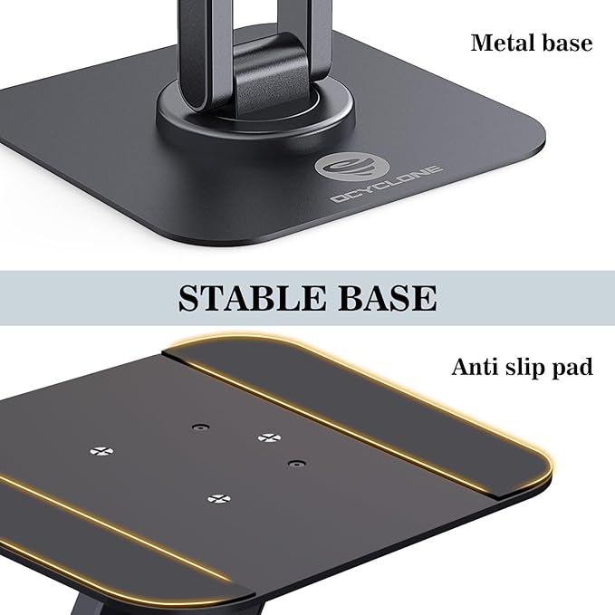 OCYCLONE for iPad Stand for Desk, 360 Rotating Adjustable Portable Monitor Tablet Holder Office Accessories Compatible with Kindle 4" - 15.6" Tablet iPad PS iPhone, Black