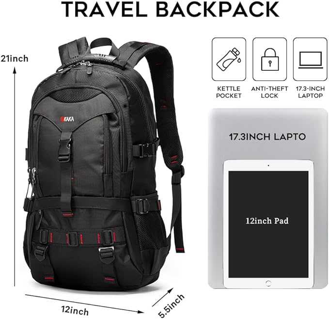 KAKA Travel Backpack Fight Approved with 17.3 inch Laptop Lackpack Compartment Outdoor Duffle Bag for men and women