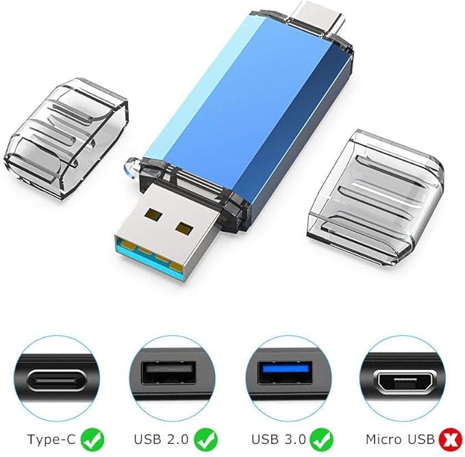 KOOTION 256GB USB C Flash Drive Dual USB 3.0 + Type C Thumb Drive OTG Jump Drive 2 in 1 Memory Stick for Smartphone/Laptop/Tablet/iPhone 15 - Blue