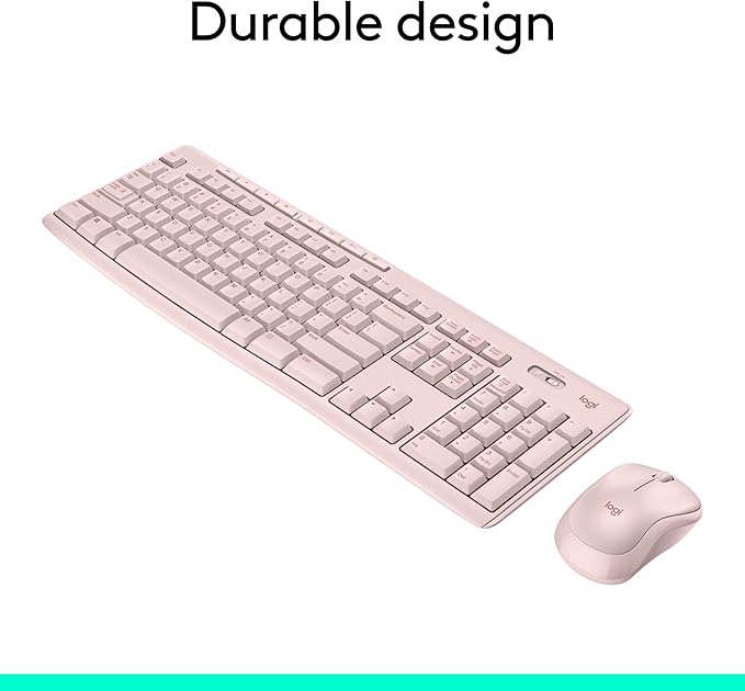 Logitech MK270 Wireless Keyboard and Mouse Combo for Windows, 2.4 GHz, 8 Multimedia Keys, PC, Laptop, Wireless Keyboard Compact Mouse Combo - Rose