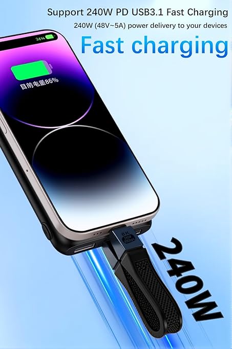 Duttek 80Gbps Short USB C Cable 5inch [ 240W PD,16K/8K@60Hz Video, 120Gbps Bandwidth Boost] Thunderbolt 4 Cable Compatible with iPhone 16, MacBook, Thunderbolt 5, SSD, MacBook,USB 4 Grey