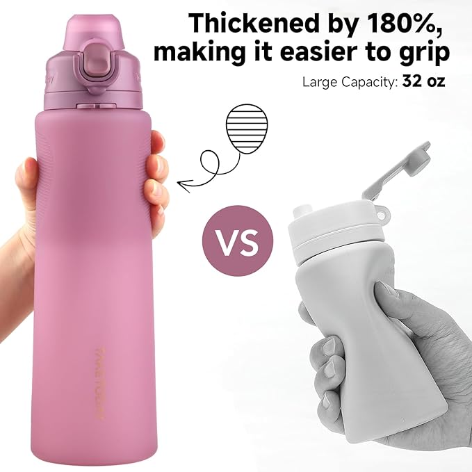 TakeToday Collapsible Water Bottles 32oz, Foldable Travel Water Bottle, BPA Free, Silicone Water Bottle Leakproof for Hiking, International Travel, Outdoors