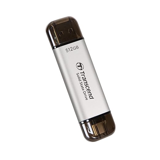 Transcend 512GB External SSD, Up to 1,050MB/s, Flash Drive for Pixel 10/iPhone17,16,15&iPad&Mac, Windows/Android/Tablet/PC, Dual USB 3.2 Thumb Drive Photo Stick, 2-in-1 Type C &Type A Memory Stick