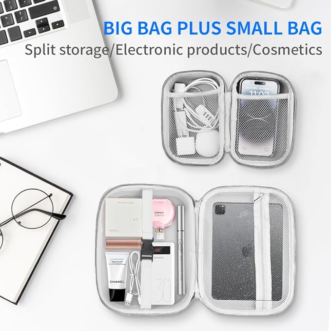 Electronics Organizer Travel Case Waterproof,Multi-Function Cable Storage Bag for Charger Phone Earphone USB Cables,Portable Wire Organizer Pouch for Travel Accessories,Grey