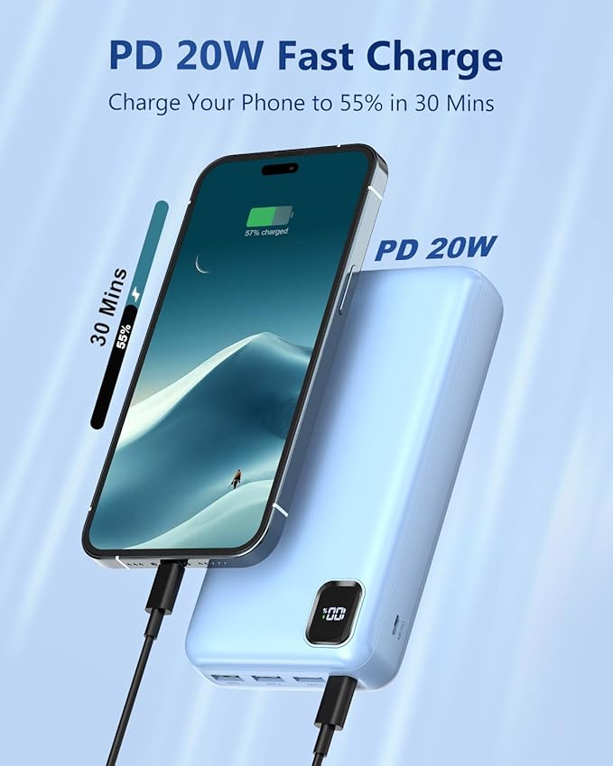 Portable Charger 50000 mAh Power Bank PD 30W and QC 4.0 PowerBank Fast Charging External Battery Pack with USB-C LED 3 Outputs & 2 Inputs Portable Charging for iPhone 15 14 13 pro, Samsung
