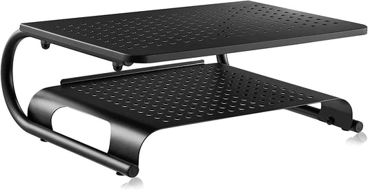 suptek Double-Deck Desk Monitor Stand Riser for Computer,Laptop,Printer, Notebook and All Flat Screen Display with Vented Metal Platform and 4 Inches Height Underneath Storage (MST002)